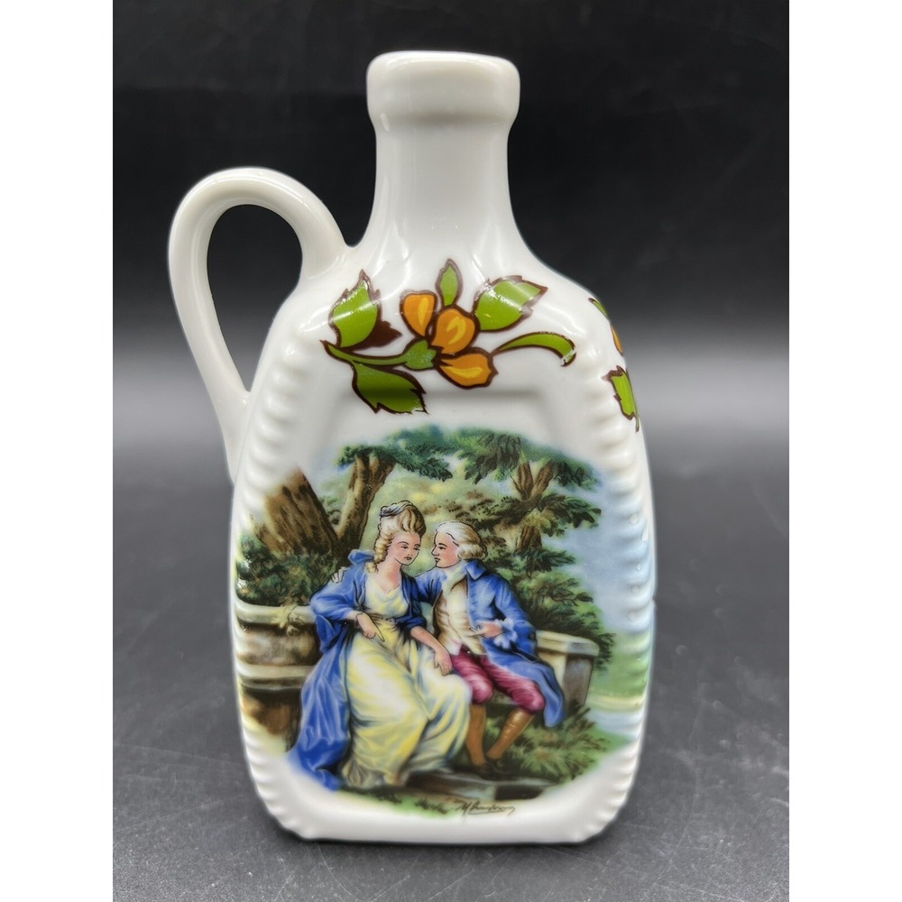 Antique Bavarian Porcelain Small Perfume Bottle Jar Courting Couple 5.25"
